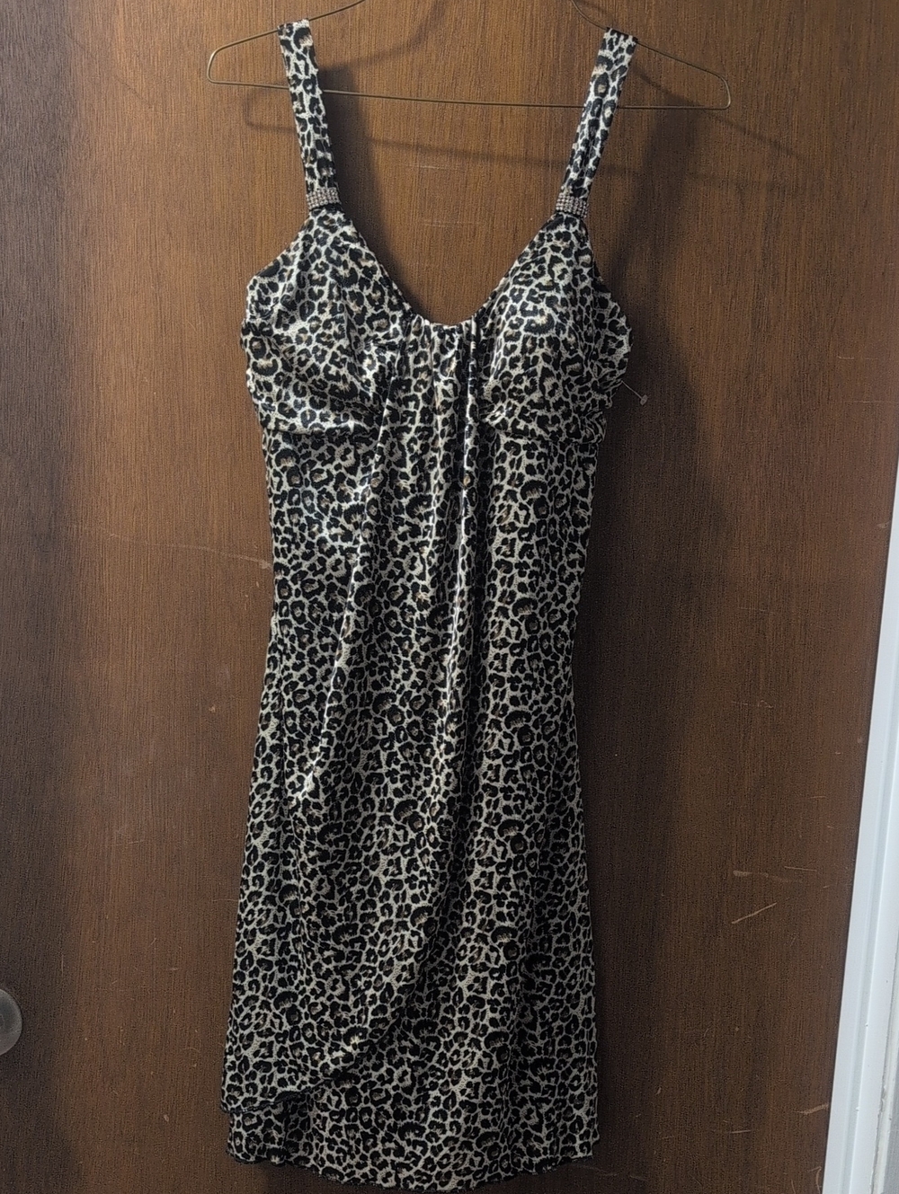 Taboo Leopard-Print Slip Dress in Black and Cream